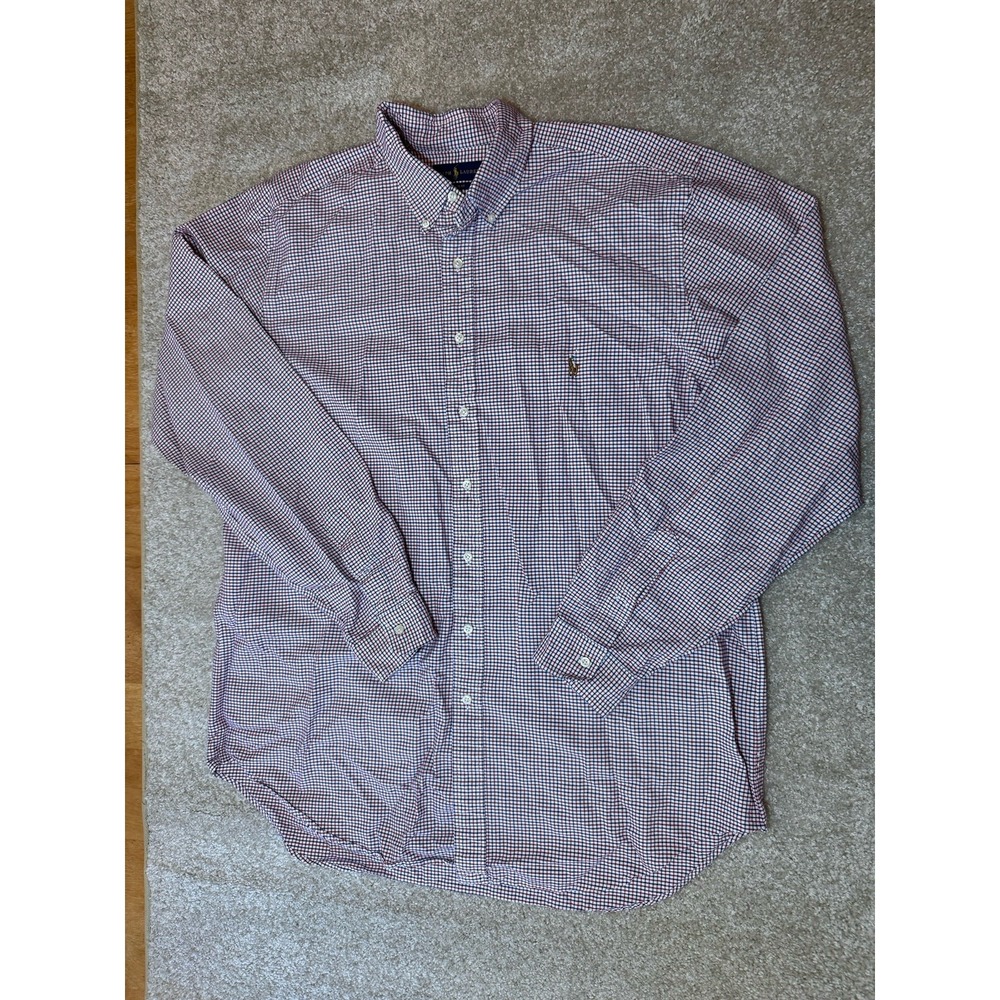 Ralph Lauren Shirt Mens XLT Tall Red White Blue Plaid Button Down Cotton Casual